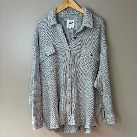 Aerie Lumberjack Jane Waffleknit Shirt Jacket Size Large Grey - Picture 1 of 6